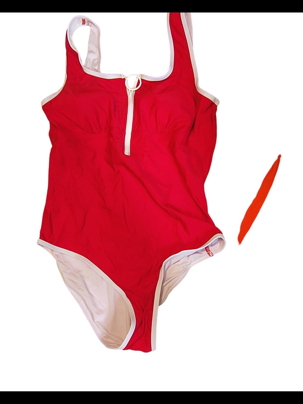 Red One-Piece Swimsuit with Front Zip - Picture 4 of 5